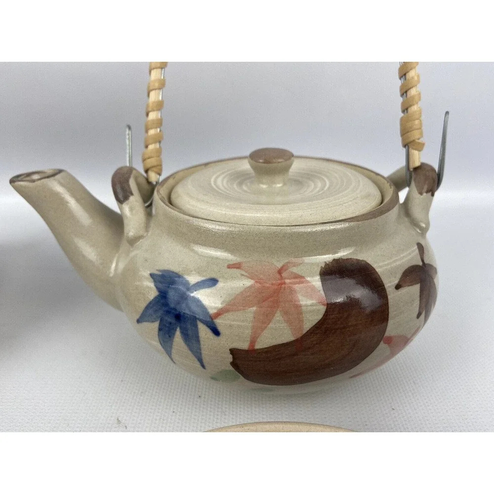 Three‎ Japanese Single Serve Tea Sets Teapot Bowl/Cup Plate Stoneware Rattan